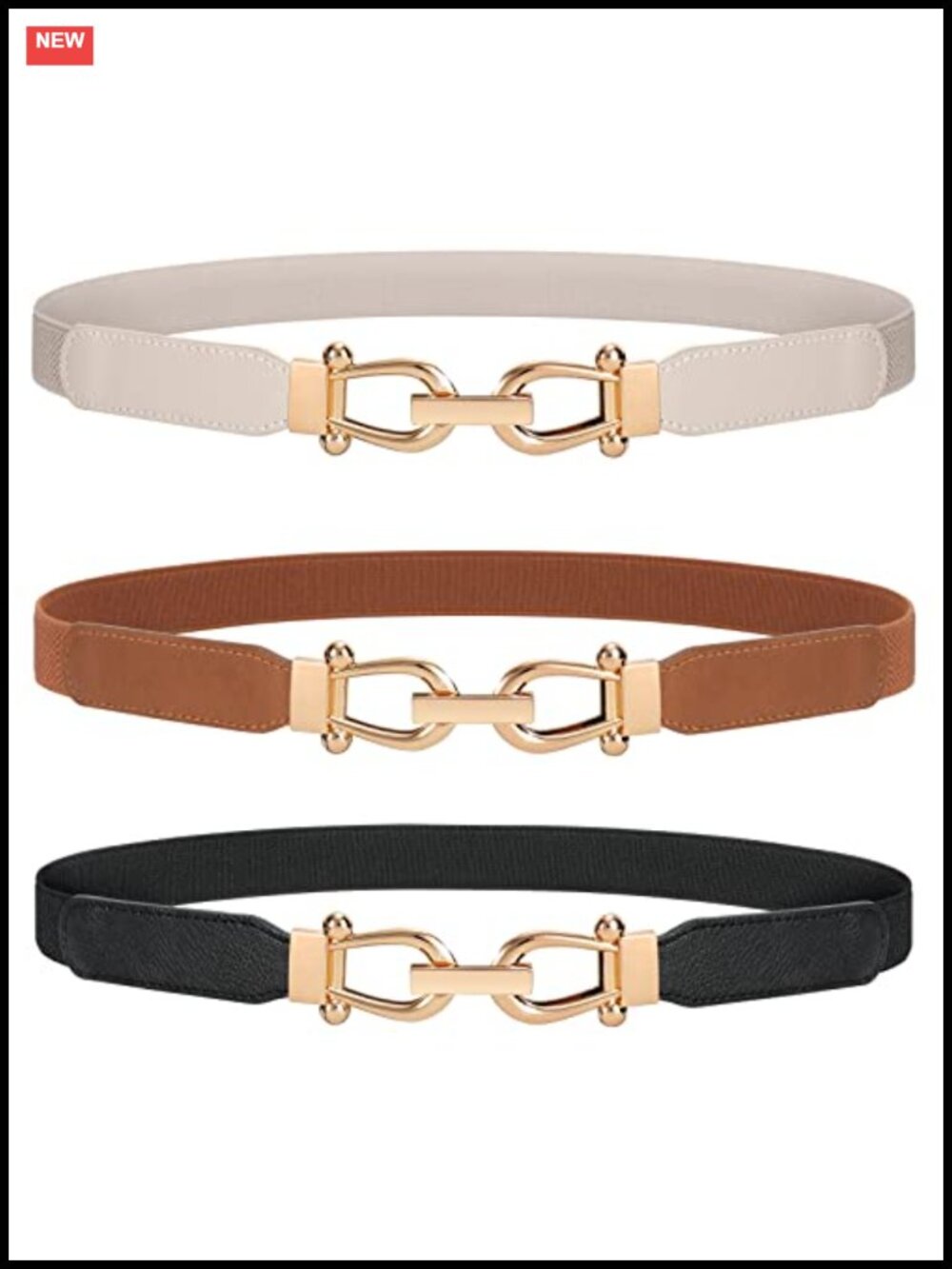 Stretchy Waist Belt Retro Elastic Skinny Belt with Gold Buckle for Women